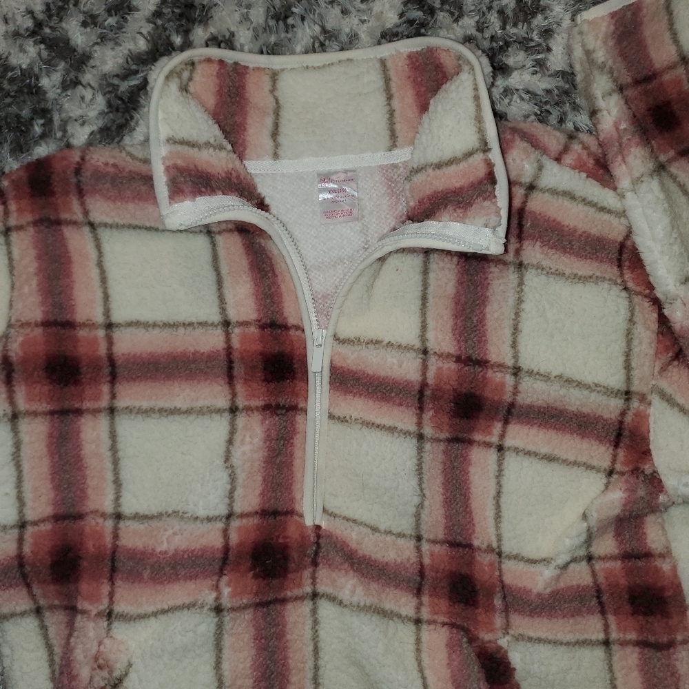 Half Zip Sherpa Plaid Pullover